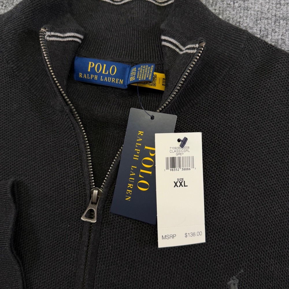 NEW Polo Ralph Lauren Quarter Zip Pullover Mens XXL Grey Cotton Textured Knit - Picture 7 of 11